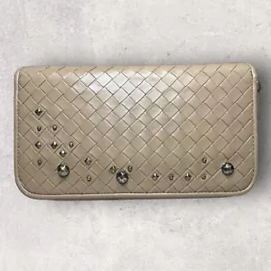 Vintage Bottega Veneta Beige Studded Intrecciato Long Wallet - EUC - Picture 1 of 14