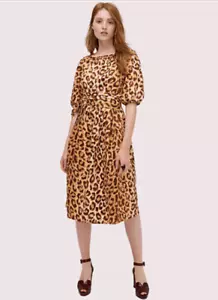 Vestido Midi con estampado animal KATE SPADE Panthera manga hinchada con bolsillos talla 4 nuevo sin etiquetas - Imagen 1 de 7