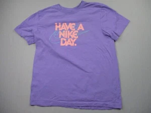 Nike Shirt Womens Medium Purple Round Neck Have A Nice Day Graphic Swoosh Check - Picture 1 of 9