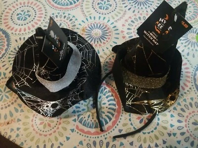 Pair of 2 Adult Mini Witch Hat Headbands Halloween Costume Silver and Gold Hats - Image 1 of 2