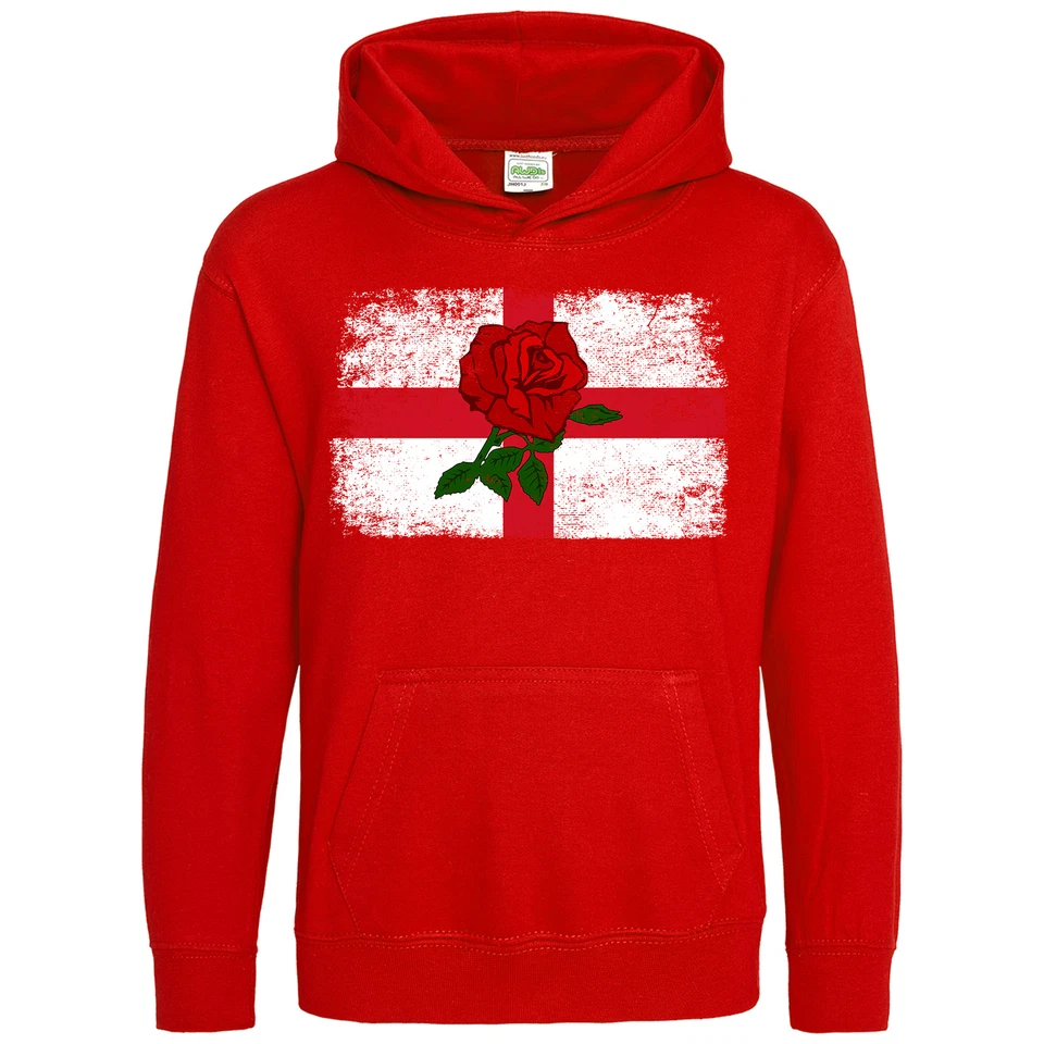 THE CLOTHING SHED England rote Rose Flagge Hoodie Kinder Supporter Rugby St. Georges Tag Geschenk