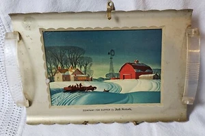 MCM Aluminum Lucite Drink Service Tray "Company for Supper" Christmas Winter - Picture 1 of 4