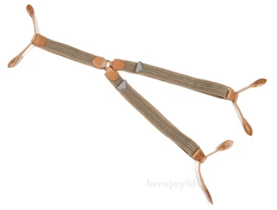 Tirantes Bronson Retro Para Hombre Espalda en Y Cuero Genuino Caqui Rayas Ajustables Foto 1 de 4