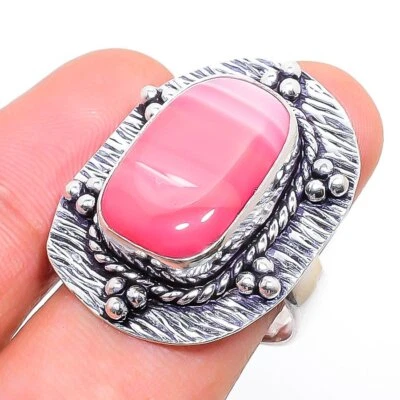 Pink Lace Agate Gemstone Handmade 925 Sterling Silver Unique Jewelry Ring 6" V33 - Image 1 of 4