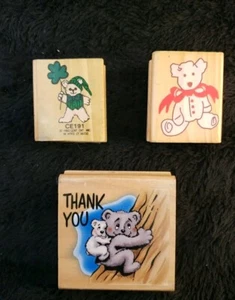 3 Seperate Bears/Wood Mounted Rubber Stamps-Vintage - Picture 1 of 7