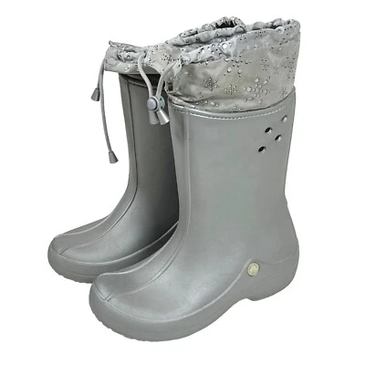 ÚNICA EN SU CLASE Crocs Croslite Bota de Lluvia Media Tela Eje Cinchado Puntos Se Adapta a Mujeres 6-6.5 Gris Foto 1 de 4