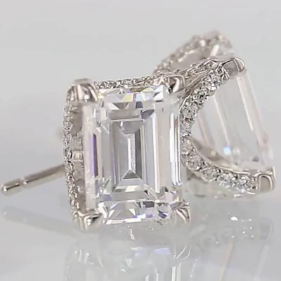 1,50 ct Lab Created Smaragdschliff Diamant Ohrringe 950 Platin zertifiziert O... - Bild 1 von 4