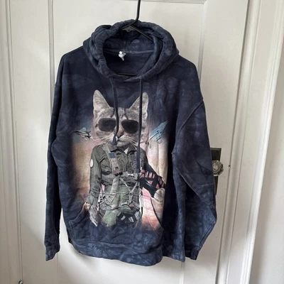 Sudadera con Capucha The Mountain Tom Cat Top Gun Pilot Clásica Algodón Talla M Azul Tie Dye Foto 1 de 4