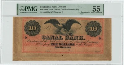 LOUISIANA Obsolete New Orleans Canal Bank $10 1860's PMG 55 / 947906-3 - Image 1 of 3