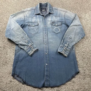 Wrangler Hemd Herren 17,5 37 Blau Pearl Snap Distressed Denim Honeycomb Western - Bild 1 von 20