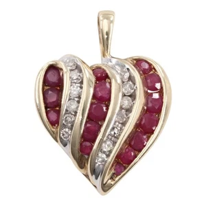 10k Yellow Gold Ruby and Diamond Channel Set Heart Pendant (PZ1004108) - Picture 1 of 7
