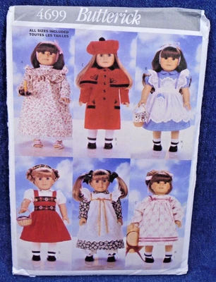 Butterick Pattern 4699 18" Doll Caped Coat Heidi Pinafore Dress 6 Outfits Uncut - Image 1 of 2