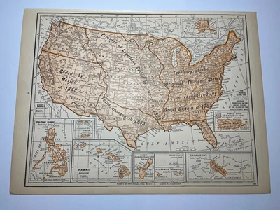 1925 "Copper" Map of US TERRITORIAL GROWTH 1925 Rand-McNally Atlas SEE DESCRIP - Image 1 of 3