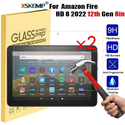 2Pcs For Amazon Fire HD 8 / HD 8 Plus 10th 12th TEMPERED GLASS Screen Protector - Image 1 of 4