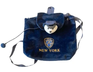 Vintage 2000 NYC Policeman NYPD Teddy Bear Plush Cinch Drawstring Blue Backpack - Picture 1 of 4
