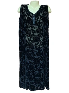NORDSTROM DESSOUS L SCHWARZ BLUMEN AUSBRENNER SAMT LANG NACHT LOUNGE MORGENMANTEL - Bild 1 von 8