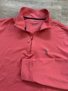 Vineyard Vines Men’s Performance 1/4 Zip Pullover Sweater Golf Coral Pink Whale - Picture 1 of 6