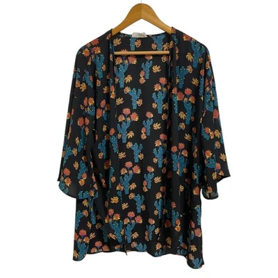 Peach Love California Cactus Floral Print Kimono Open Front Rodeo Western Medium - Image 1 of 4