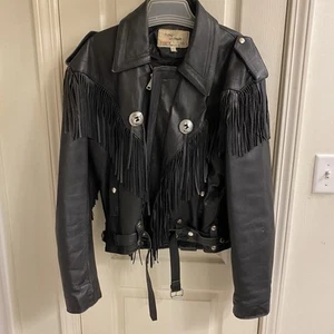 Vintage First Echt Leder Jacke Herren 44 schwarz Fransen Motorrad Biker Style - Bild 1 von 15