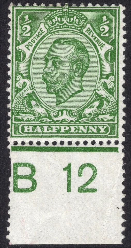 GB 1912 George V 1/2d green perf 15 X 14 control B12 mint hinged - Image 1 of 1