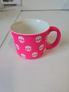 Eccolo White SKULLS on Soft Touch Matte Neon Pink Ceramic Mug Cup Coffee - Picture 1 of 7