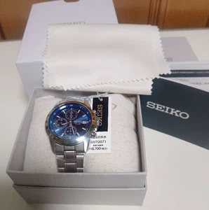 Seiko Chronograph SBTQ071 blaues Zifferblatt Edelstahl Herrenuhr 10BAR Japan neu - Bild 1 von 8