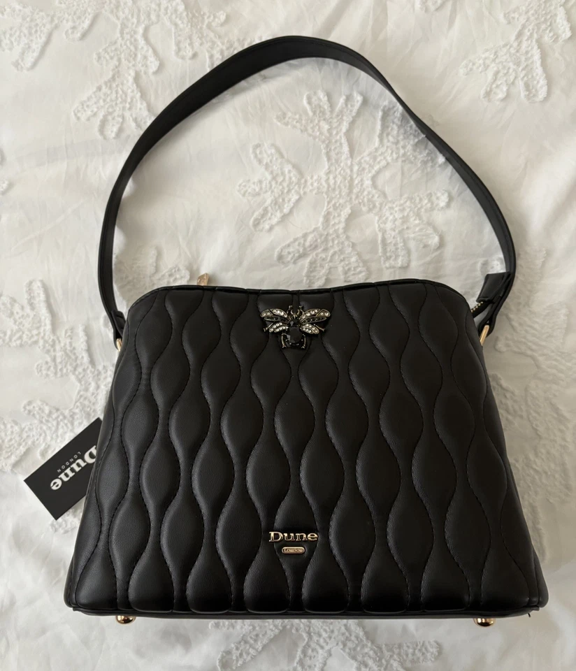 Stunning BNWT Dune Bee Logo Black Quilted Pattern Shoulder Bag RRP £79.00 - Image 1 of 4