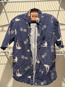 Trader Bay Men's Medium Hawaiian Shirt Blue Checkered, Short Sleeve, 100% Cotton - Picture 1 of 8