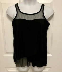 Women’s Miraclesuit Tankini Top Mirage Sz 16 Black Sheer Mesh Layered Swimsuit - Picture 1 of 5