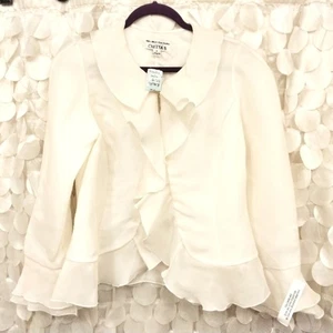  $355 Sherrie Bloom Peter Noviello 100% SEDA Marfil Chetta B. Blusa con volantes Luxe - Imagen 1 de 16