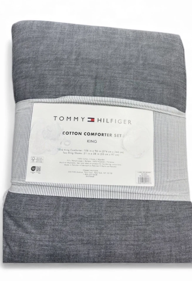 Tommy Hilfiger 纹理灰色国王棉被套装 108 英寸 x 96 英寸 — 第 1/2 张图片