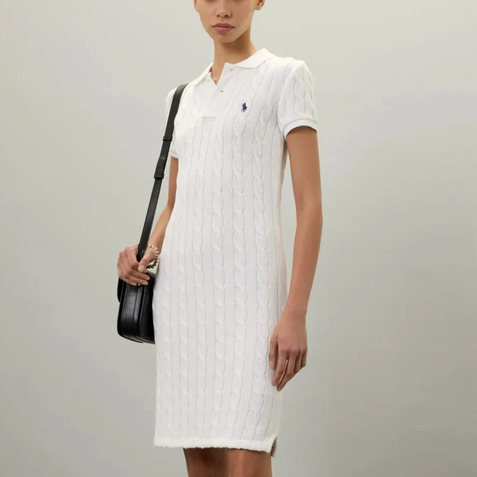 Polo Ralph Lauren White Polo Mini Dress LARGE Cable Knit Tennis Designer $228 - Image 1 of 4