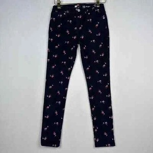 Gap Denim Kids Girls Size 10 Super Skinny Navy Blue Floral Print Corduroy Pants - Picture 1 of 10