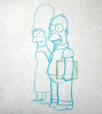 1990-е SIMPSONS FOX Уолт Дисней ОРИГИНАЛЬНОЕ ПРОИЗВОДСТВО cel МАКЕТ РИСУНОК Гомер - Изображение 1 из 2