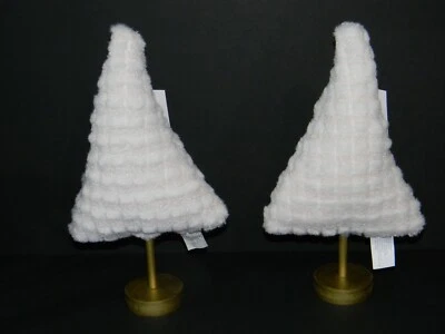 2 - Room & Retreat White Plush Fabric Christmas Tree w/ Gold wood Base 12" Soft - Image 1 of 4