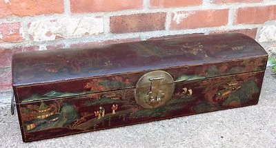 Antique Chinese Leather & Lacquered Wood Document Box - Image 1 of 4