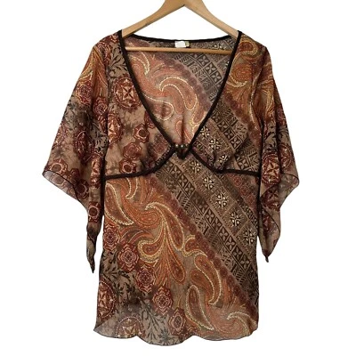 Vtg Talent Sheer Fairy Top Size 1XL 90s Y2K Paisley Boho Grunge Whimsygoth - Image 1 of 4