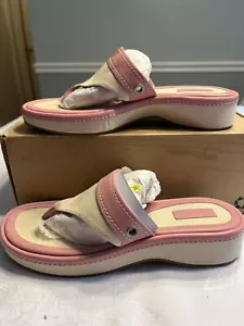 LL Bean Pink Cream Canvas Flip Flops Sandals Slip On Thongs Wedge Shoes 7.5M - Picture 1 of 14