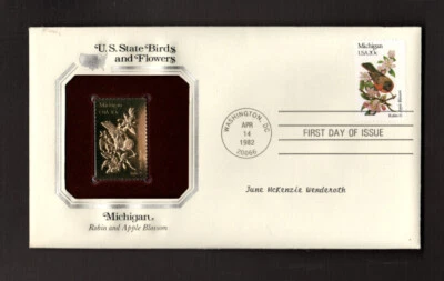 Postal Cover -U.S. - First Day - State Birds & Flowers - Gold Replica 1982 - Image 1 of 2