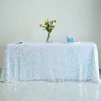 90x132-Inch RECTANGULA​R TABLECLOTH Big Payettes Sequines Wedding Party Linens - Image 1 of 2