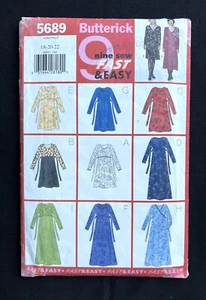 Butterick 5689 Misses Dresses w/9 Styles Fast & Easy 1998 Pattern sz 18-22 Uncut - Picture 1 of 3