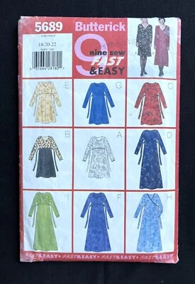 Butterick 5689 Misses Dresses w/9 Styles Fast & Easy 1998 Pattern sz 18-22 Uncut - Image 1 of 3