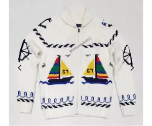 Polo Ralph Lauren Herren Maritim Segelboot Reißverschluss Strick Cardigan Jacke Gr. L - Bild 1 von 7