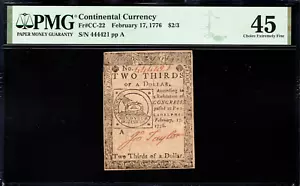 Continental Currency Fr#CC-22 February 17, 1776 $2/3 PMG 45 *Fugio Note* - Picture 1 of 4