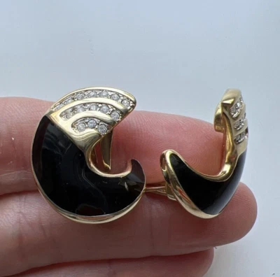 Винтажные серьги-клипсы Cardin Gold, Black, Crescent с геометрическим штемпелем 70-е - Изображение 1 из 4