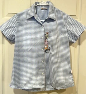 Vintage Garfield & Odie Embroidered Paws Button Up Shirt Blue Gingham 90s XS - Picture 1 of 11