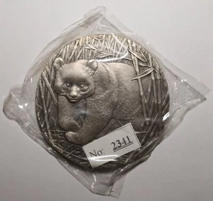 Shanghai Mint:2002 China GOLD PANDA 20TH ANNIV Silvered Antiqued medal - Picture 1 of 12