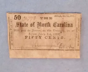 50 Cents -State of North Carolina Bill , 1861. - Picture 1 of 2
