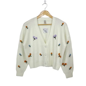Ladies Cardigan Soft Knit 3D Flowery Chunky Rib Jumper Sweater Winter Tops C1 - Picture 1 of 8