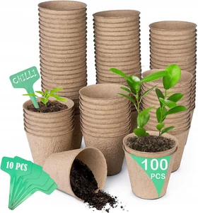 100 Pack Peat Pots 3.15 Inch Nursery Seed Starter Trays for Plants and Vegetable - Picture 1 of 12